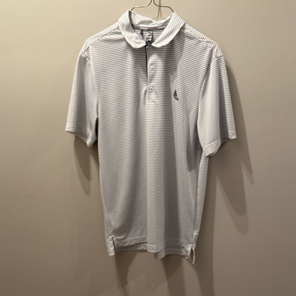 Men's AdidasStriped Polo Shirt - Gray